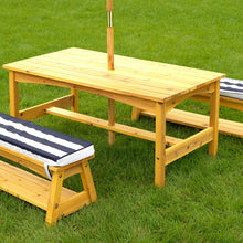 Load image into Gallery viewer, Outdoor Table &amp; Bench Set with Cushions &amp; Umbrella (Navy)
