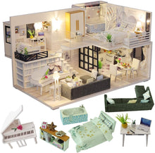 Load image into Gallery viewer, Dollhouse Miniature with Furniture Kit Plus Dust Proof and Music Movement - Happy time (1:24 Scale Creative Room Idea)
