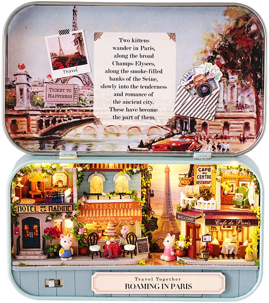 Box Theatre Doll House Furniture Miniature, 1:24 Dollhouse Kit for Kids (Roaming in Paris)