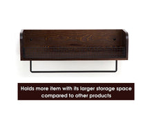 Load image into Gallery viewer, Wall Mount Rustic Wood &amp; Black Metal Bathroom Shelf with Towel Bar
