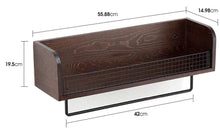 Load image into Gallery viewer, Wall Mount Rustic Wood &amp; Black Metal Bathroom Shelf with Towel Bar
