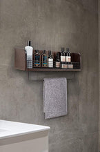 Load image into Gallery viewer, Wall Mount Rustic Wood &amp; Black Metal Bathroom Shelf with Towel Bar
