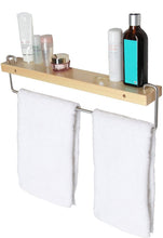 Load image into Gallery viewer, Wall Mount Solid Wood Shelf with Towel Rack Bar Holder Bathroom Organizer Hanger
