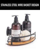 Load image into Gallery viewer, 2 Pack Round Bamboo Corner Shower Caddy Shelf Basket Rack with Premium Vacuum Suction Cup No-Drilling for Bathroom and Kitchen
