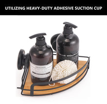 Load image into Gallery viewer, 2 Pack Round Bamboo Corner Shower Caddy Shelf Basket Rack with Premium Vacuum Suction Cup No-Drilling for Bathroom and Kitchen
