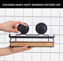 Load image into Gallery viewer, 2 Pack Rectangular Bamboo Corner Shower Caddy Shelf Basket Rack with Premium Vacuum Suction Cup No-Drilling for Bathroom and Kitchen
