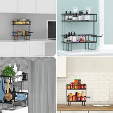 Load image into Gallery viewer, 2 Tier Freestanding Bathroom Storage Organizer with Adhesive Base and Hooks for Bathroom
