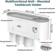 Load image into Gallery viewer, Automatic Wall Mounted Toothbrush Holder with Magnetic Cups Kids &amp; Family Set for Bathroom (White and Gray)
