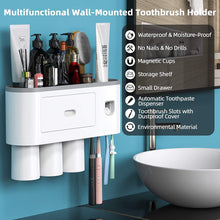 Load image into Gallery viewer, Automatic Wall Mounted Toothbrush Holder with Magnetic Cups Kids &amp; Family Set for Bathroom (White and Black)
