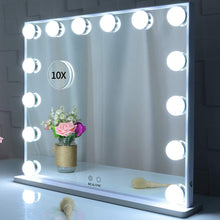 Load image into Gallery viewer, Hollywood Makeup Vanity Mirror with LED Lights and Detachable 10X Magnification Mirror (White, 62 x 51 cm)
