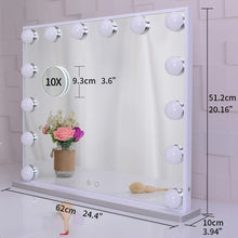 Load image into Gallery viewer, Hollywood Makeup Vanity Mirror with LED Lights and Detachable 10X Magnification Mirror (White, 62 x 51 cm)
