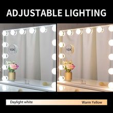 Load image into Gallery viewer, Hollywood Makeup Vanity Mirror with LED Lights and Detachable 10X Magnification Mirror (White, 62 x 51 cm)
