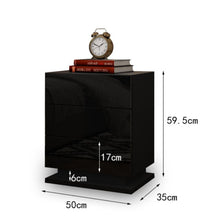 Load image into Gallery viewer, Modern High Gloss LED Bedside Black Drawer Cabinet Table
