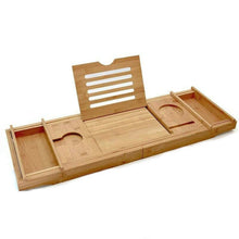 Load image into Gallery viewer, Expandable Bamboo Bath Book Caddy iPhone ipad Wineglass Holder Over Bathtub Rack
