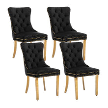 Load image into Gallery viewer, 4x Velvet Dining Chairs with Golden Metal Legs-Black
