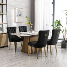Load image into Gallery viewer, 4x Velvet Dining Chairs with Golden Metal Legs-Black
