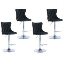 Load image into Gallery viewer, 4x Height Adjustable Swivel Bar Stool Velvet Studs Barstool with Footrest and Chromed Base- Black
