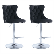 Load image into Gallery viewer, 4x Height Adjustable Swivel Bar Stool Velvet Studs Barstool with Footrest and Chromed Base- Black
