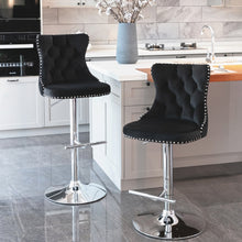 Load image into Gallery viewer, 4x Height Adjustable Swivel Bar Stool Velvet Studs Barstool with Footrest and Chromed Base- Black
