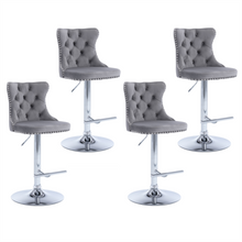 Load image into Gallery viewer, 4x Height Adjustable Swivel Bar Stool Velvet Stud Barstool with Footrest and Chromed Base- Gray

