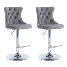 Load image into Gallery viewer, 4x Height Adjustable Swivel Bar Stool Velvet Stud Barstool with Footrest and Chromed Base- Gray
