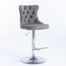 Load image into Gallery viewer, 4x Height Adjustable Swivel Bar Stool Velvet Stud Barstool with Footrest and Chromed Base- Gray
