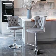 Load image into Gallery viewer, 4x Height Adjustable Swivel Bar Stool Velvet Stud Barstool with Footrest and Chromed Base- Gray
