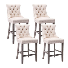 Load image into Gallery viewer, 4X Velvet Bar Stools with Studs Trim Wooden Legs Tufted Dining Chairs Kitchen

