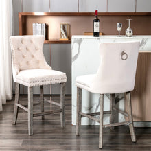 Load image into Gallery viewer, 4X Velvet Bar Stools with Studs Trim Wooden Legs Tufted Dining Chairs Kitchen

