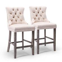 Load image into Gallery viewer, 4X Velvet Bar Stools with Studs Trim Wooden Legs Tufted Dining Chairs Kitchen
