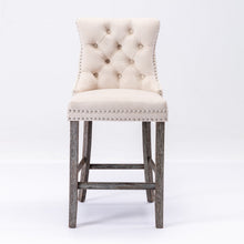 Load image into Gallery viewer, 6X Velvet Bar Stools with Studs Trim Wooden Legs Tufted Dining Chairs Kitchen
