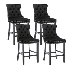 Load image into Gallery viewer, 4X Velvet Bar Stools with Studs Trim Wooden Legs Tufted Dining Chairs Kitchen
