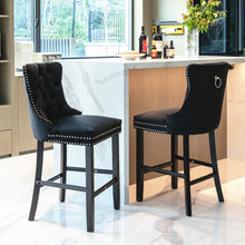 Load image into Gallery viewer, 4X Velvet Bar Stools with Studs Trim Wooden Legs Tufted Dining Chairs Kitchen
