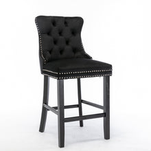 Load image into Gallery viewer, 4X Velvet Bar Stools with Studs Trim Wooden Legs Tufted Dining Chairs Kitchen
