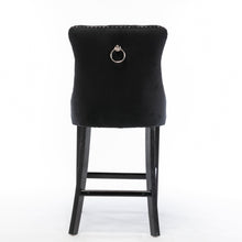 Load image into Gallery viewer, 4X Velvet Bar Stools with Studs Trim Wooden Legs Tufted Dining Chairs Kitchen
