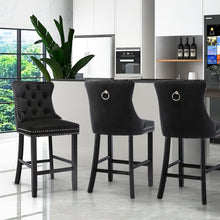 Load image into Gallery viewer, 4X Velvet Bar Stools with Studs Trim Wooden Legs Tufted Dining Chairs Kitchen
