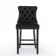 Load image into Gallery viewer, 6X Velvet Bar Stools with Studs Trim Wooden Legs Tufted Dining Chairs Kitchen
