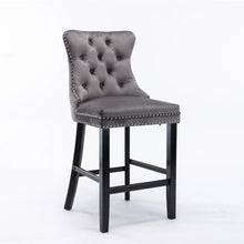 Load image into Gallery viewer, 4X Velvet Bar Stools with Studs Trim Wooden Legs Tufted Dining Chairs Kitchen
