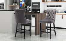 Load image into Gallery viewer, 4X Velvet Bar Stools with Studs Trim Wooden Legs Tufted Dining Chairs Kitchen
