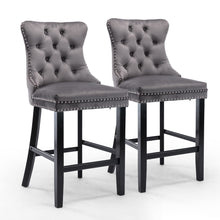 Load image into Gallery viewer, 4X Velvet Bar Stools with Studs Trim Wooden Legs Tufted Dining Chairs Kitchen

