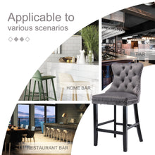 Load image into Gallery viewer, 6X Velvet Bar Stools with Studs Trim Wooden Legs Tufted Dining Chairs Kitchen
