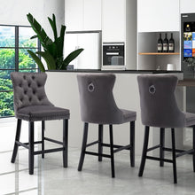 Load image into Gallery viewer, 6X Velvet Bar Stools with Studs Trim Wooden Legs Tufted Dining Chairs Kitchen
