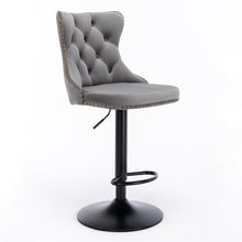 Load image into Gallery viewer, 4x Height Adjustable Swivel Bar Stool Velvet Nailhead Barstool with Footrest
