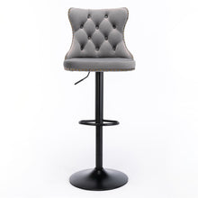 Load image into Gallery viewer, 4x Height Adjustable Swivel Bar Stool Velvet Nailhead Barstool with Footrest
