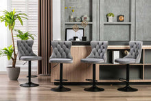 Load image into Gallery viewer, 4x Height Adjustable Swivel Bar Stool Velvet Nailhead Barstool with Footrest
