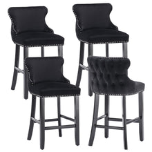 Load image into Gallery viewer, 4x Velvet Upholstered Button Tufted Bar Stools with Wood Legs and Studs-Black
