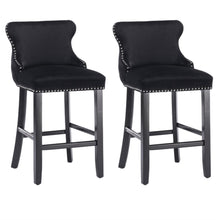Load image into Gallery viewer, 4x Velvet Upholstered Button Tufted Bar Stools with Wood Legs and Studs-Black
