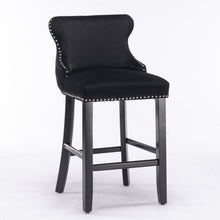 Load image into Gallery viewer, 4x Velvet Upholstered Button Tufted Bar Stools with Wood Legs and Studs-Black
