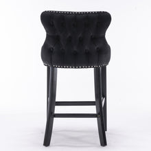 Load image into Gallery viewer, 4x Velvet Upholstered Button Tufted Bar Stools with Wood Legs and Studs-Black
