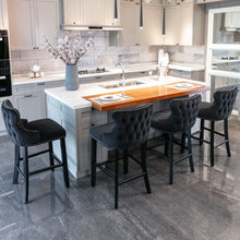 Load image into Gallery viewer, 4x Velvet Upholstered Button Tufted Bar Stools with Wood Legs and Studs-Black
